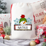 Personalized Snowman Name Trio GREEN Santa Sack DTF Print