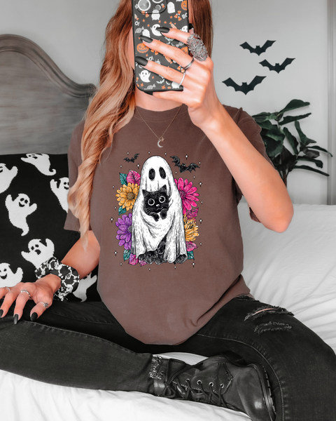 FLORAL GHOST AND CAT DTF Print