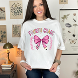 Back to School Pink Pencil Bow Grades DTF Print