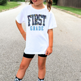 Navy Background Floral Blue Outline Grade Elementary Grade DTF Print