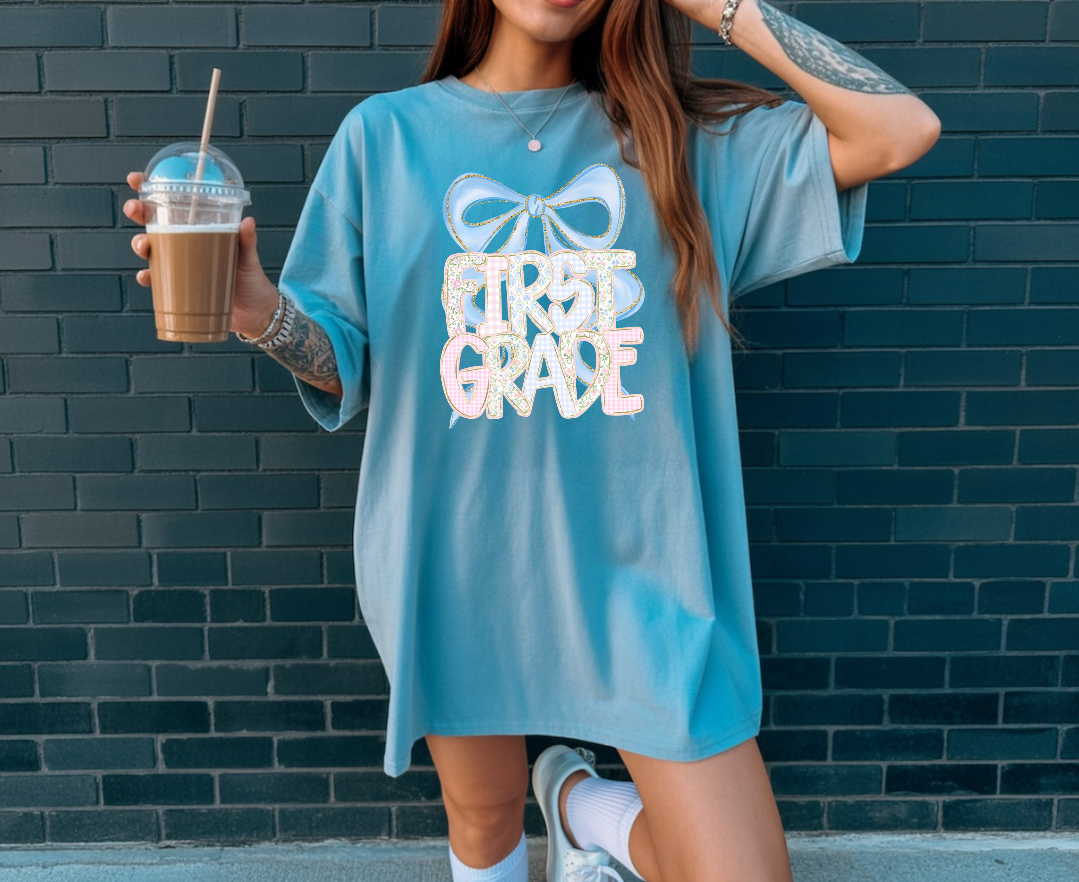 Preppy Coquette Pink/Blue Elementary Grade DTF Print