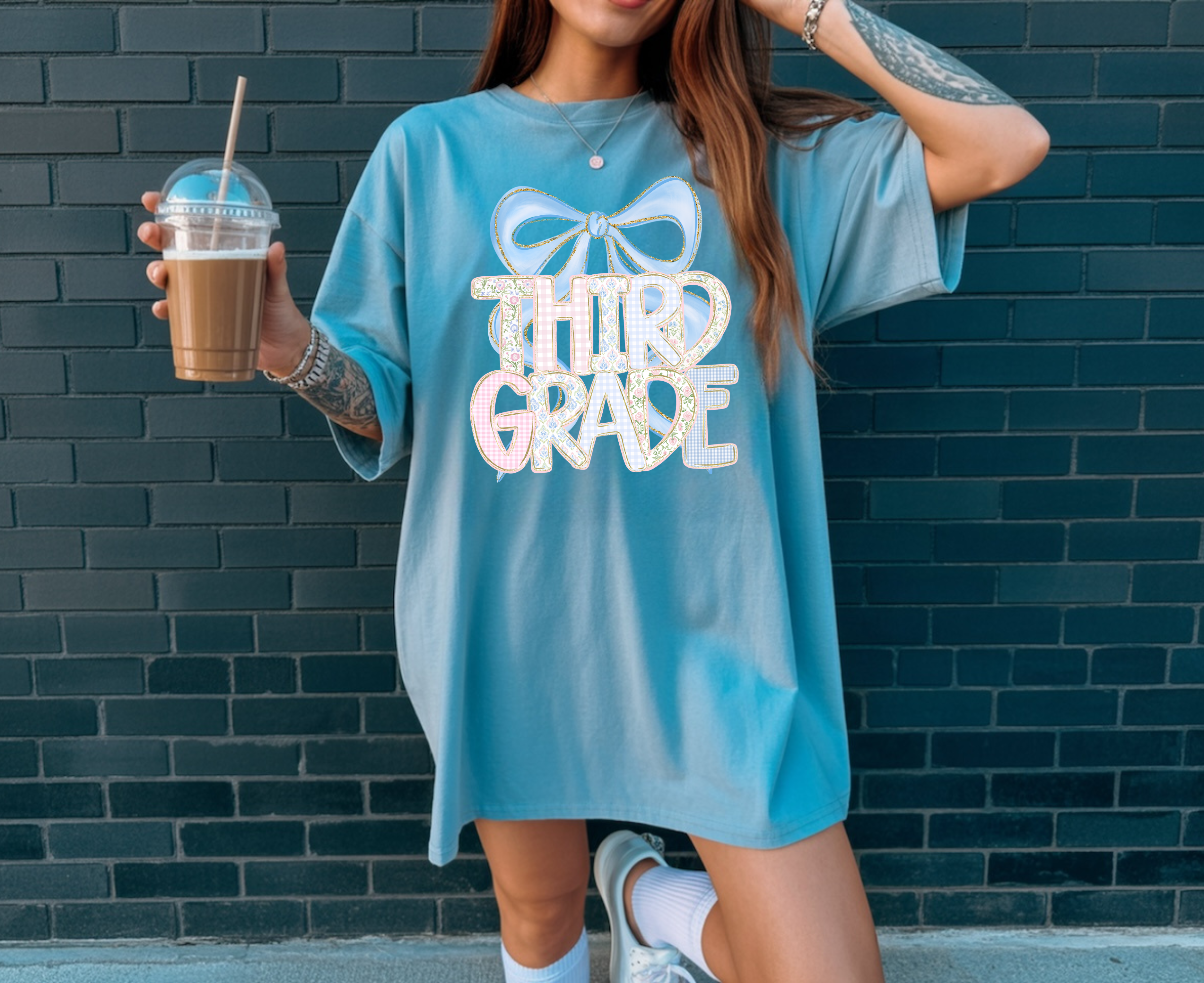 Preppy Coquette Pink/Blue Elementary Grade DTF Print