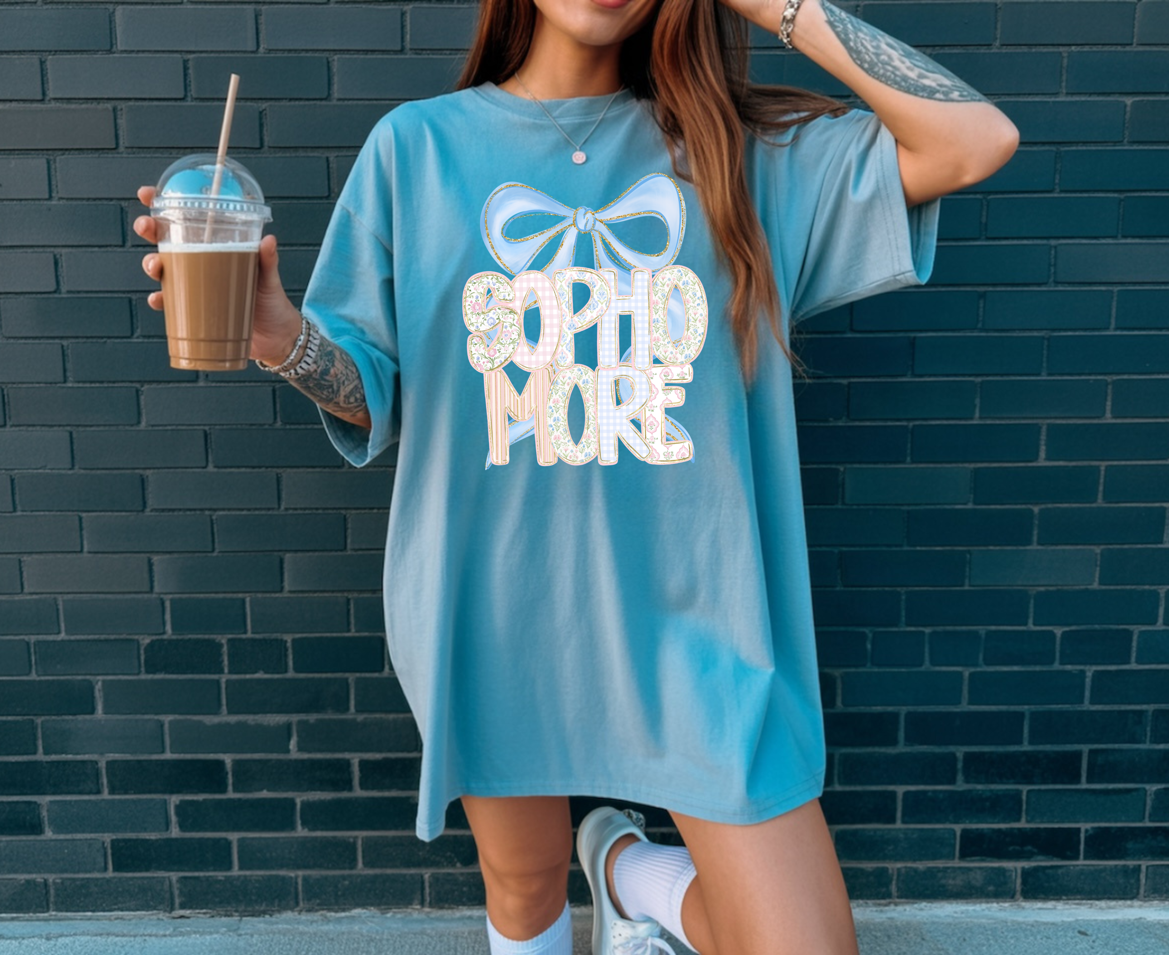 Preppy Coquette Blue/Pink Middle High DTF Print