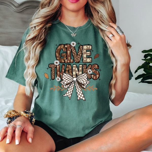 Give Thanks checker bow DTF Print