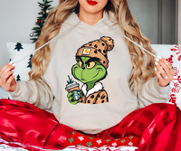 Grinch Leopard Hat Coffee DTF Print