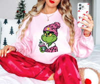 Grinch Pink Leopard Hat Coffee DTF Print