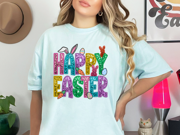 Happy Easter Faux Sequin DTF Print