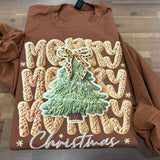 Merry Christmas Faux Yarn Brown DTF Print