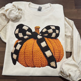Checker Bow Faux Yarn Pumpkin DTF Print