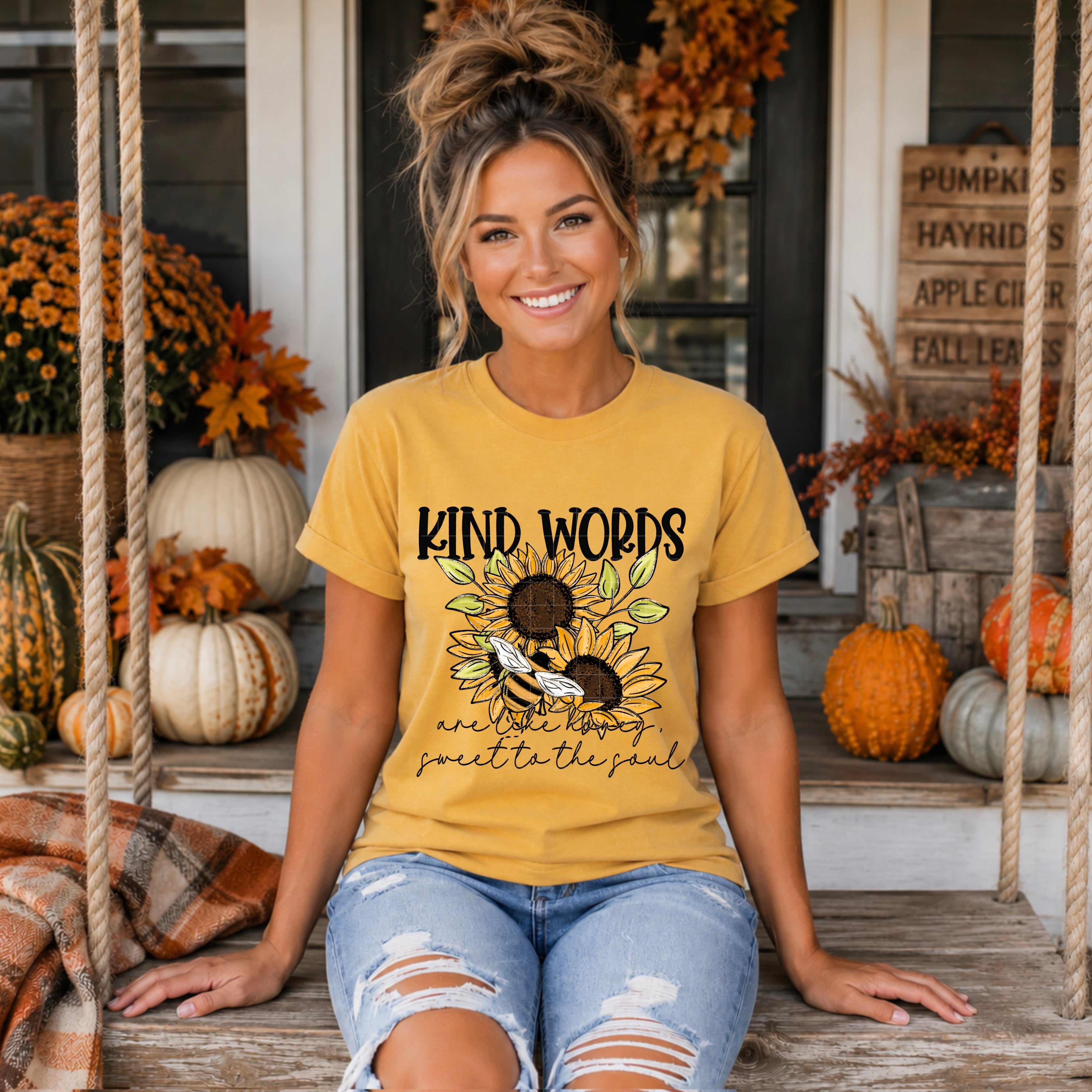 Kind Words Are Like Honey Sunflower Bee DTF Print