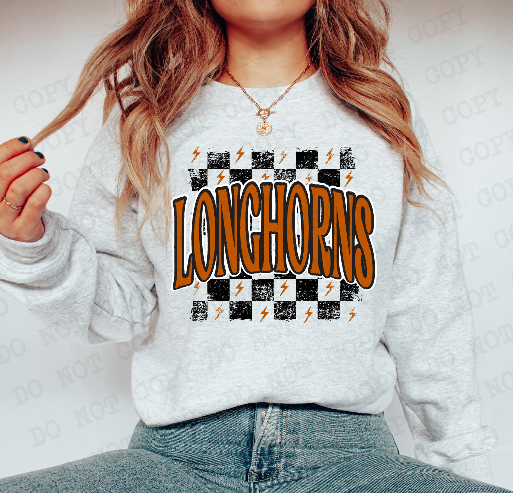 Distressed Longhorns Checker DTF Print – Torch Light