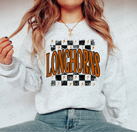 Distressed Longhorns Checker DTF Print