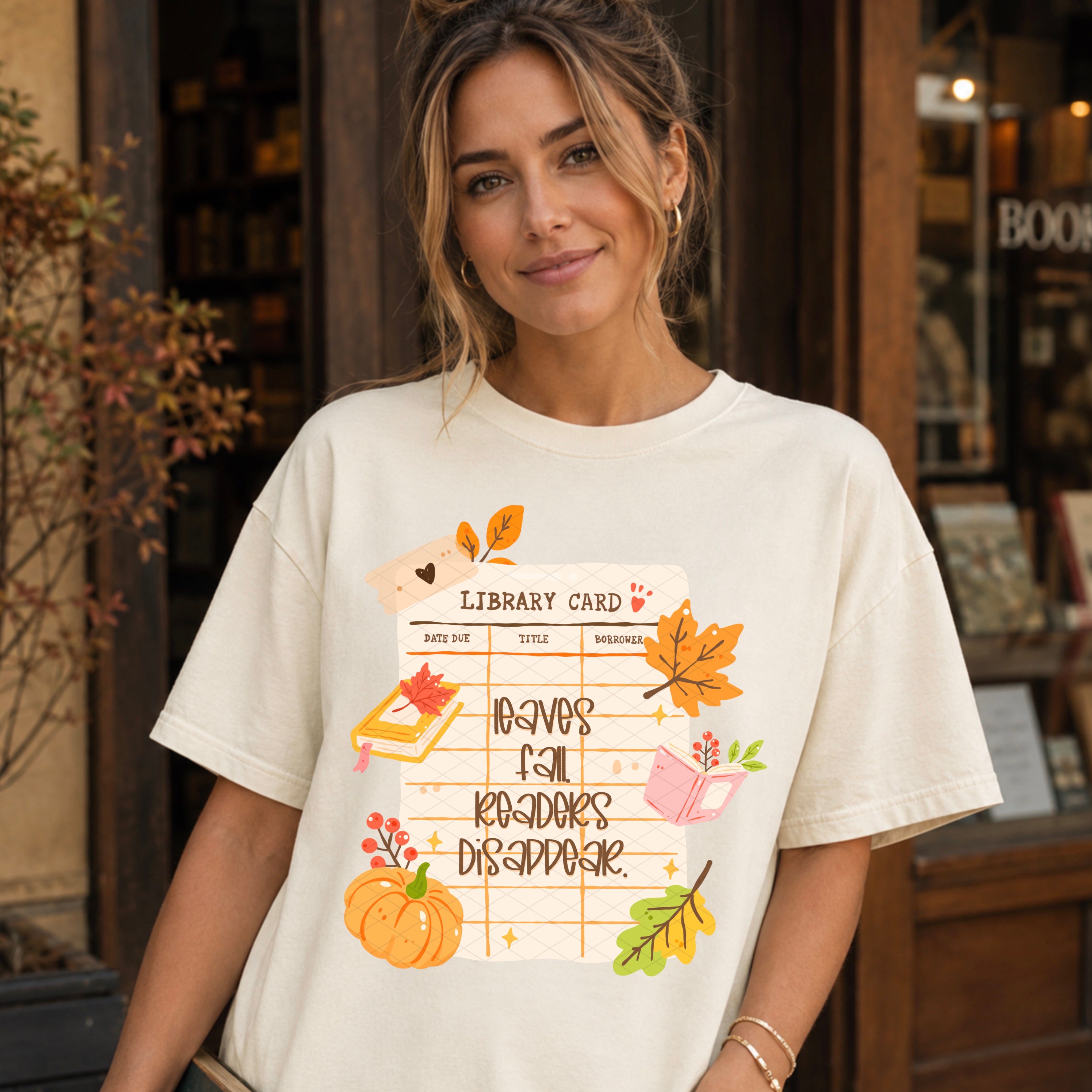 Leaves Fall, Readers Disappear Library Card DTF Print
