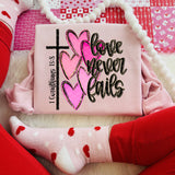 Love Never Fails Glitter Hearts DTF Print