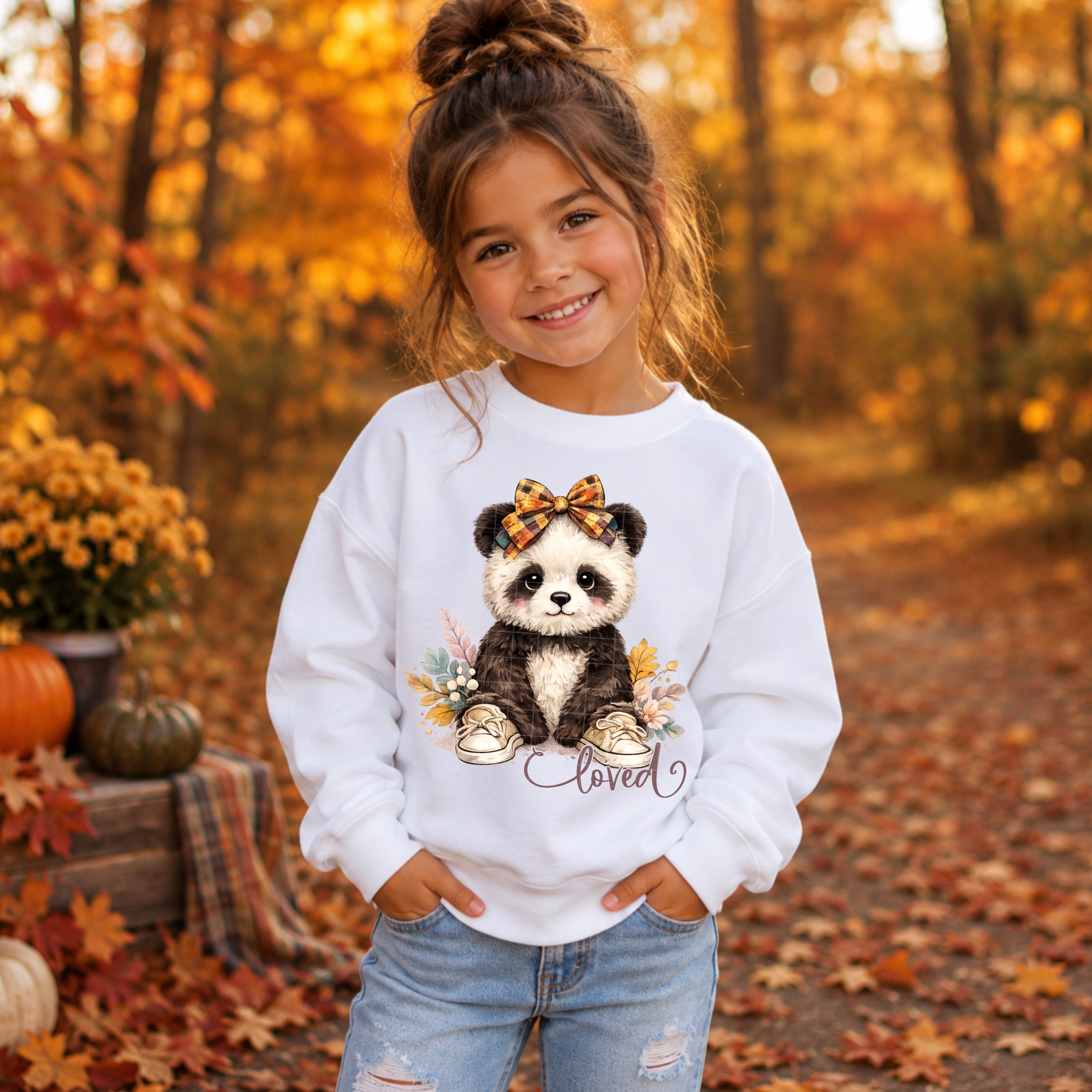 Loved Panda with Fall Bow DTF Print