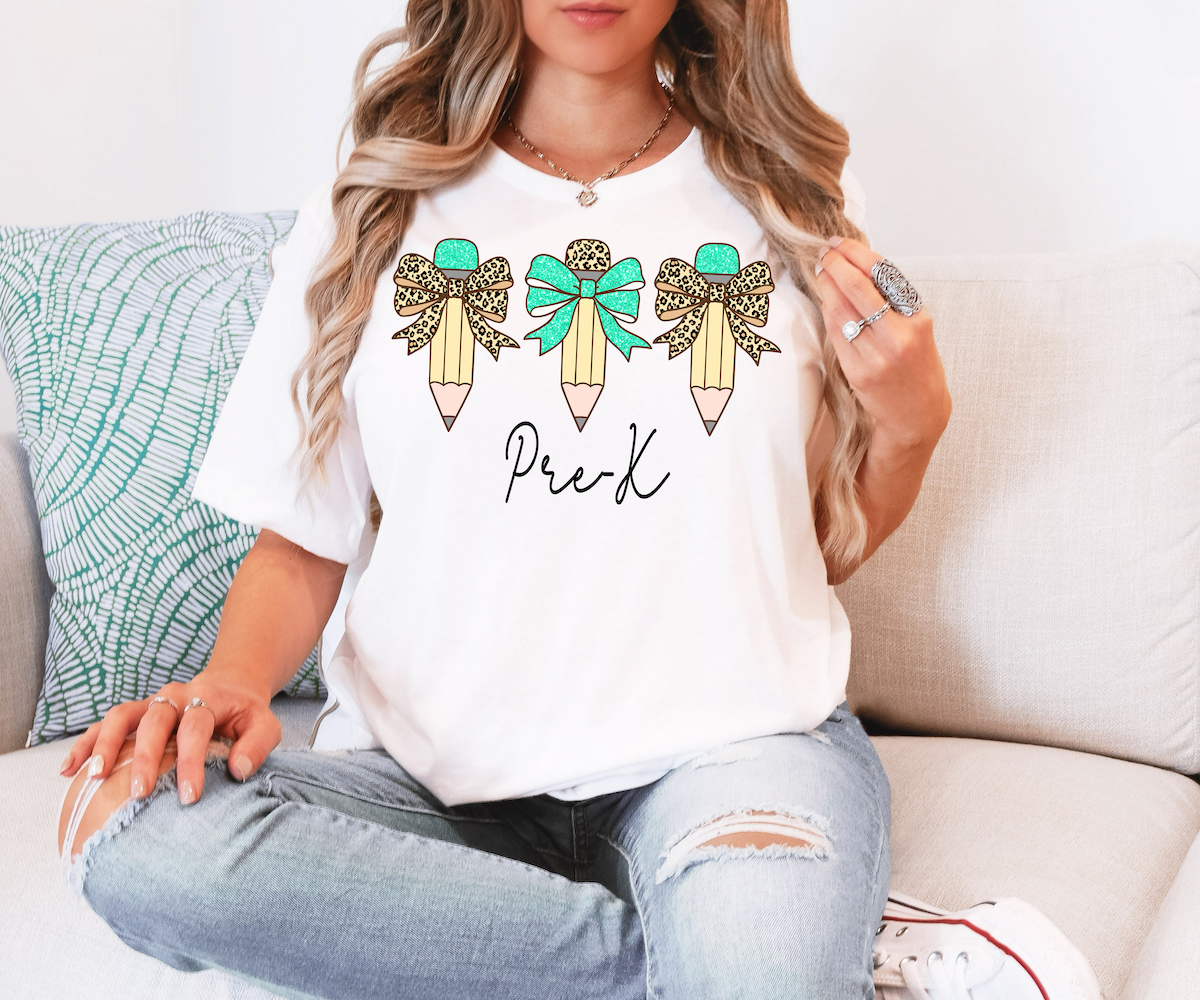 Back To School Teal Leopard Pencil Trio Elementary DTF Print