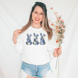 Blue Patchwork Bunny Trio DTF Print
