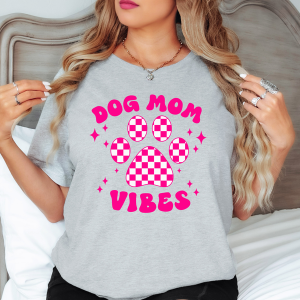 Pink Checker paw print Dog Mom Vibes DTF Print