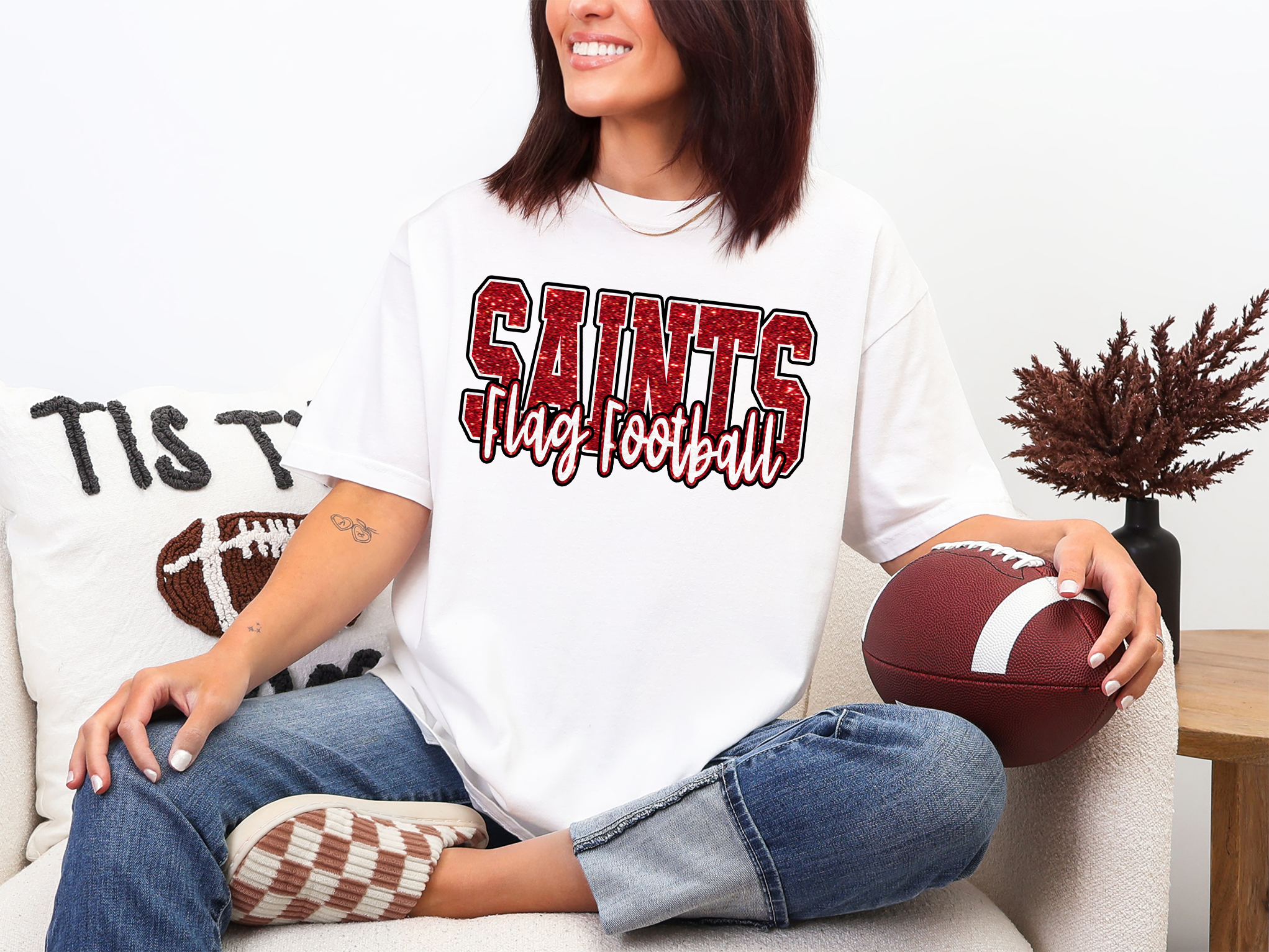 Saints Flag Football Glitter School Spirit DTF Print