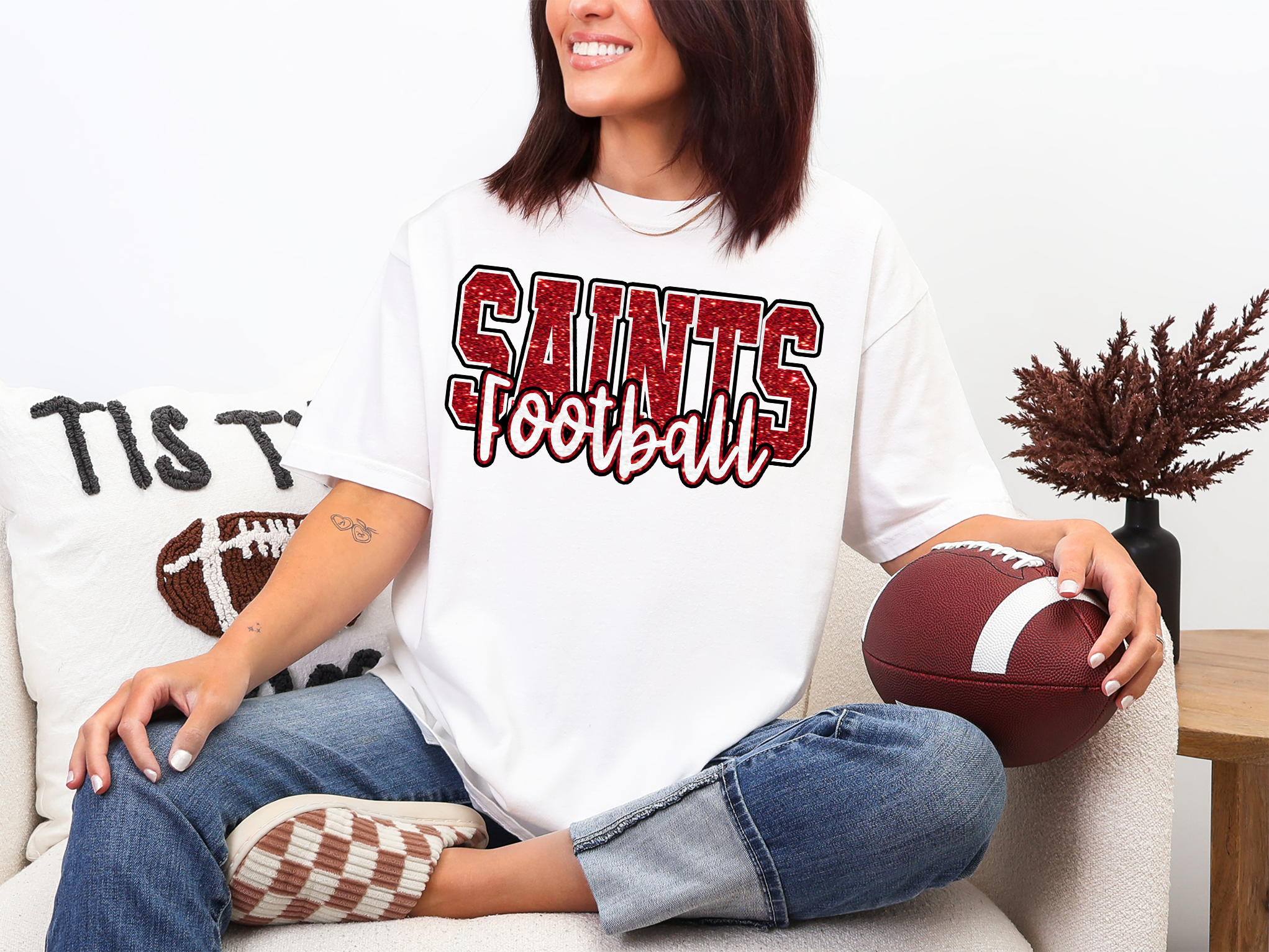 Saints Football Glitter School Spirit DTF Print