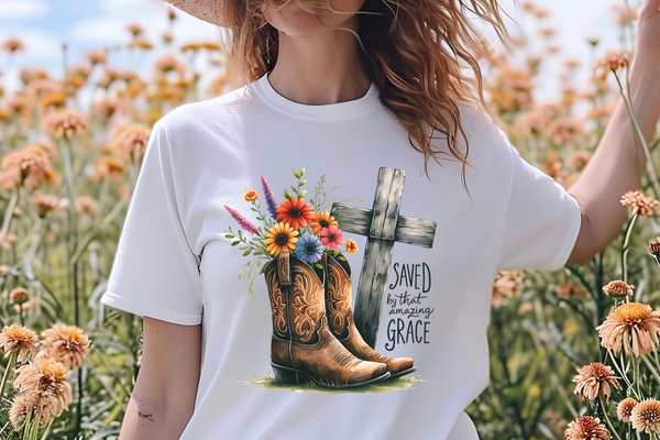 Saved By Grace Boots DTF Print