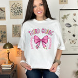 Back to School Pink Pencil Bow Grades DTF Print