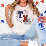 Fireworks TX Texas Faux Glitter DTF Print