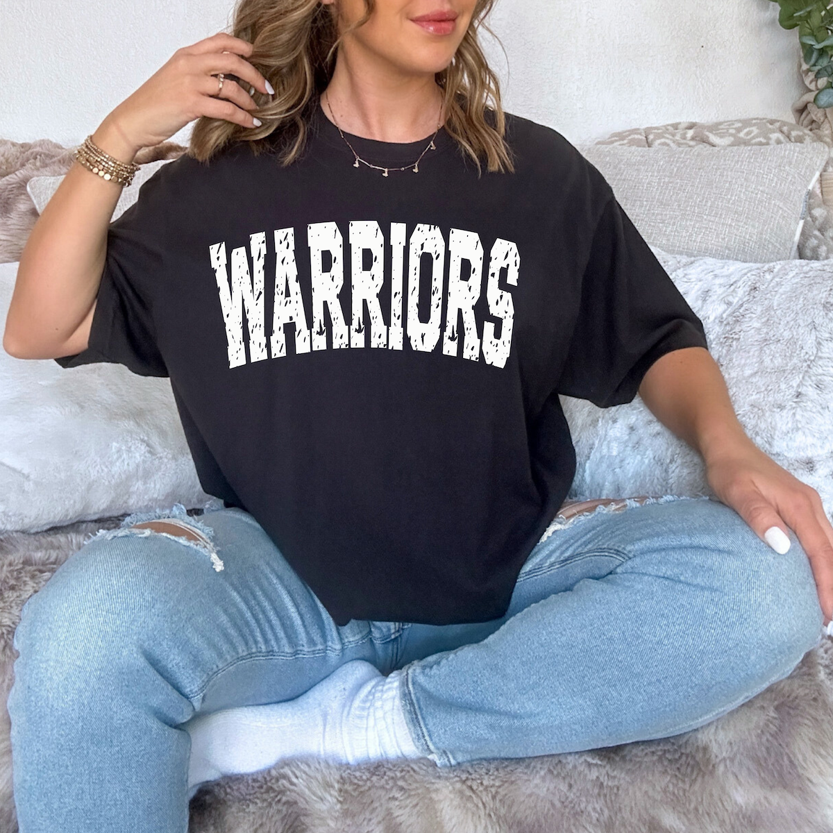 Warriors Varsity Distressed Teams DTF Print