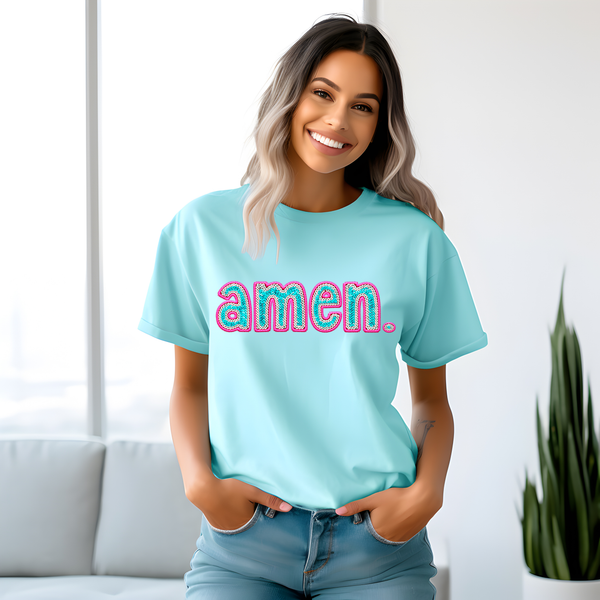 Amen Faux Sequin DTF Print