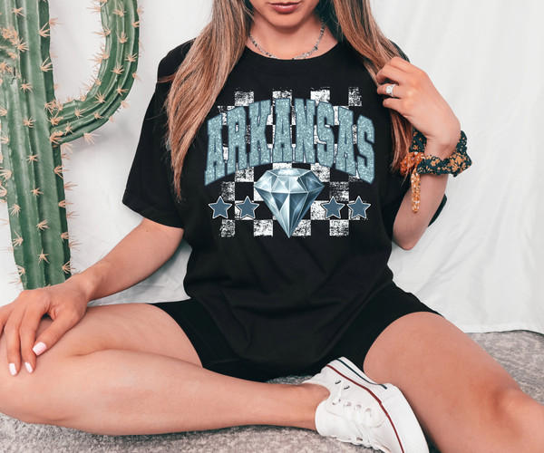 Checker Arkansas Diamond Star Grunge DTF Print