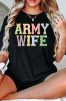 Army Wife Faux Chenille Patch DTF Print