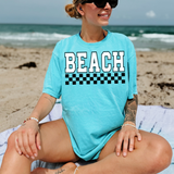 Beach Black & White DIstressed Checker DTF Print