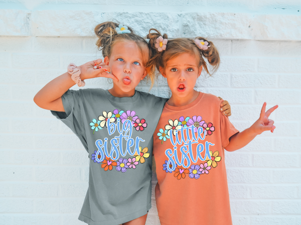 Big Sister Little Sister Spring Flower Circle DTF Print