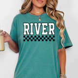 River Black & White DIstressed Checker DTF Print