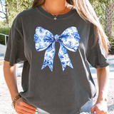 Coquette Floral Blue Bow DTF Print