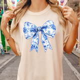 Coquette Floral Blue Bow DTF Print