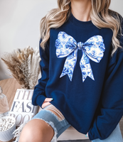 Coquette Floral Blue Bow DTF Print