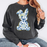 Blue Floral Bunny DTF Print