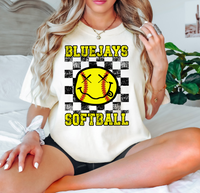 Distressed Checker Bluejays Softball  DTF Print