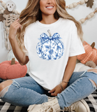 Blue Floral Pumpkin DTF Print