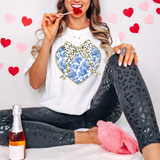 Valentine Blue Toile Heart  DTF Print