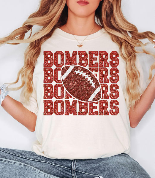 Bombers Repeat Glitter Effect Football DTF Print