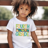 Blue Green Retro Checker Back To School DTF Print