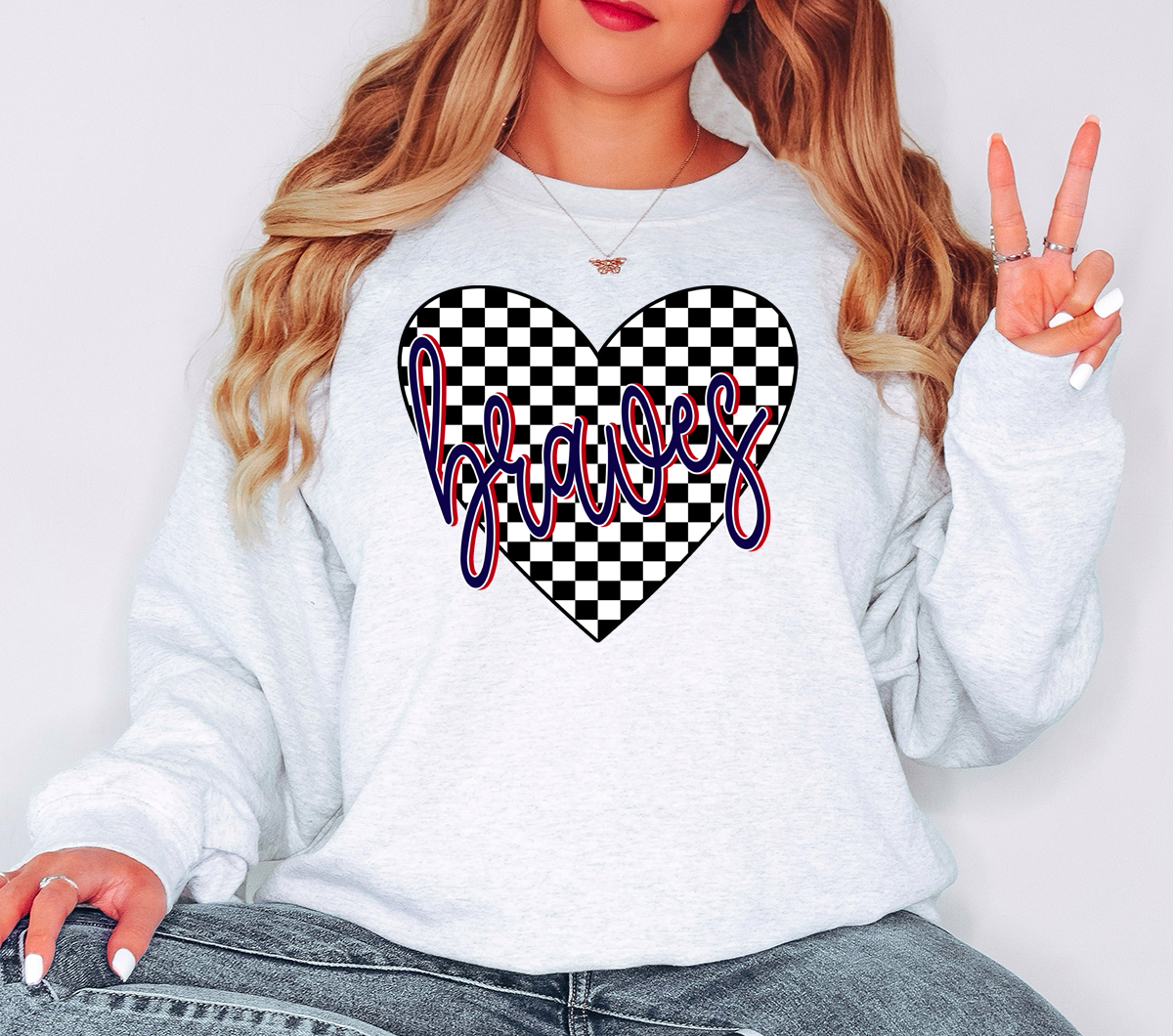 Braves Retro Checker Heart DTF Print