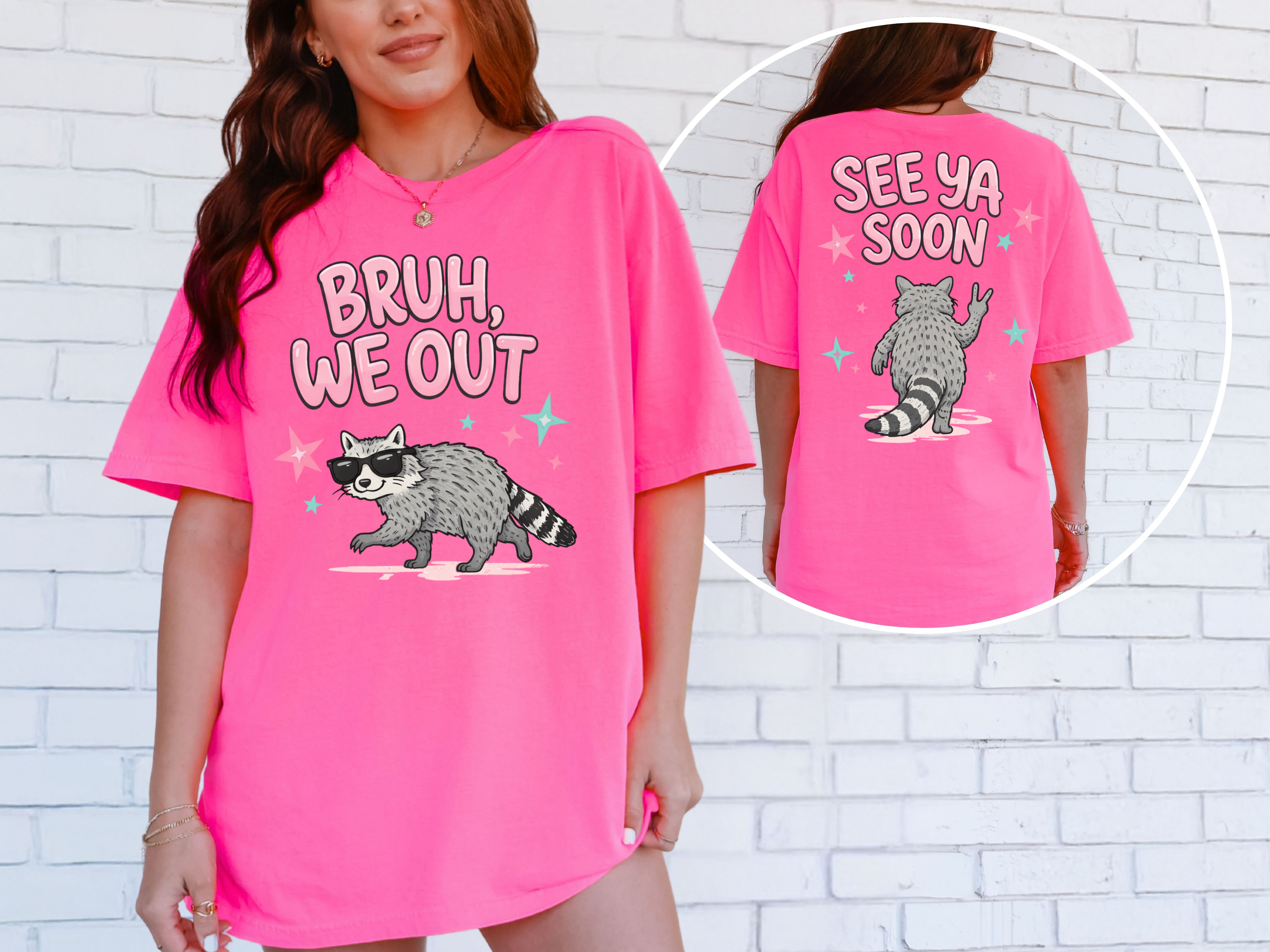 Preppy We Out Bruh See Ya Soon Raccoon DTF Print