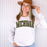 Michigan Camo Varsity Curved DTF Print