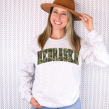 Nebraska Camo Varsity Curved DTF Print