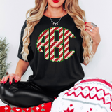 Candy Cane Glitter Effect Monogram DTF Print