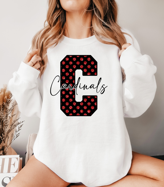 Faux Glitter Cardinals Polkadot Doodle DTF Print