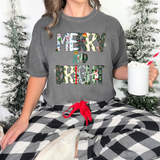Merry and Bright Christmas Doodle DTF Print
